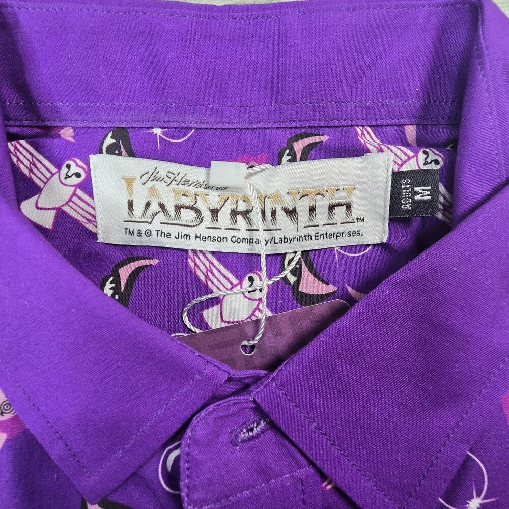 Jim Hensons Labyrinth Purple Short Sleeve Button-Up Shirt Mens Medium - Picture 4 of 8
